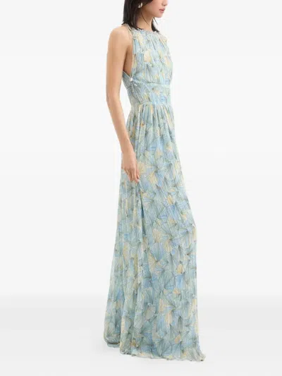 Veronica Beard Yardley Floral Pleated Chiffon Gown In Blue