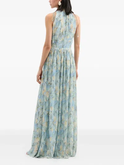 Veronica Beard Yardley Floral Pleated Chiffon Gown In Blue