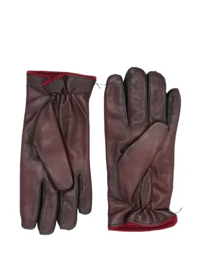Paul Smith Burgundy Wool And Leather Gloves  In Burgundy
