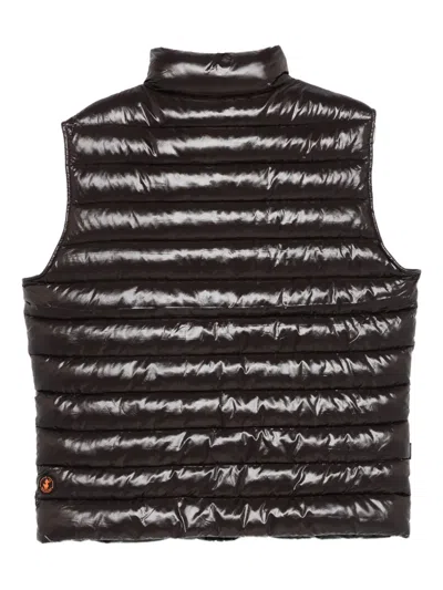 Save The Duck Lightweight Sleeveless Puffer Vest With Glossy Finish In Brown