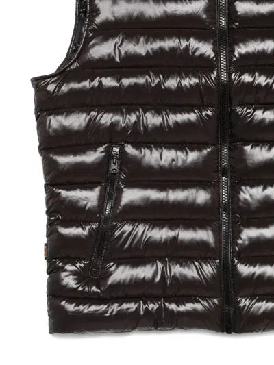 Save The Duck Lightweight Sleeveless Puffer Vest With Glossy Finish In Brown