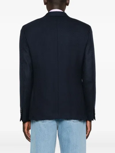 Etro Notched Patterned Blazer In Blue