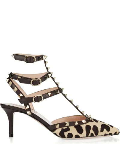 Valentino Rockstud Pointed Toe Animal Print Pumps In Multi