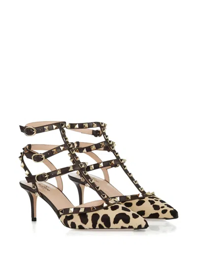 Valentino Rockstud Pointed Toe Animal Print Pumps In Multi