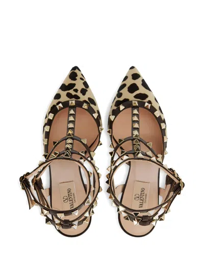 Valentino Rockstud Pointed Toe Animal Print Pumps In Multi