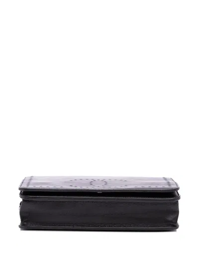 Pre-owned Chanel 2013-2014 Cc Embossed Lambskin Wallet On Chain Crossbody Bag In Black