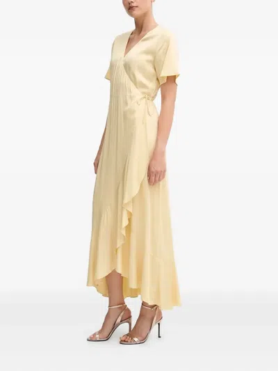 裹身式荷叶袖不对称连衣裙