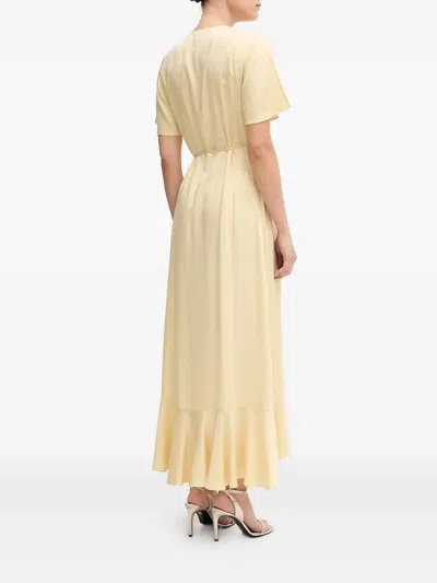 裹身式荷叶袖不对称连衣裙