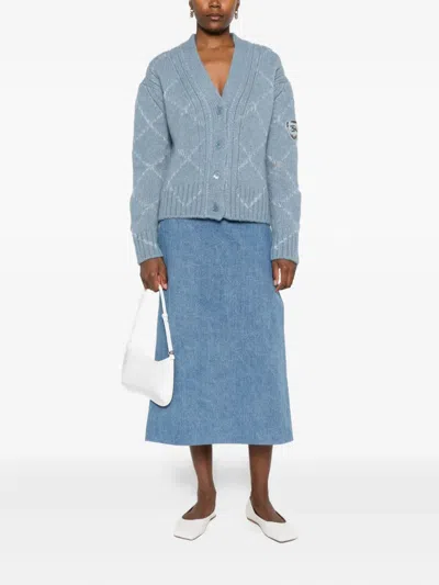 Ermanno Scervino Alpaca And Merino Blend Cardigan With Diamond Pattern And Microcrystal Logo In Blue