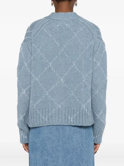 Ermanno Scervino Alpaca And Merino Blend Cardigan With Diamond Pattern And Microcrystal Logo In Blue