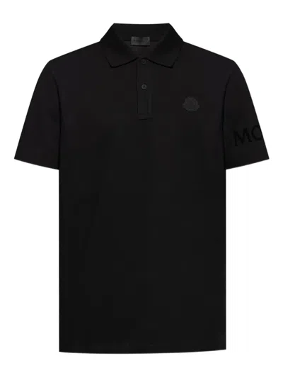 Moncler Polo Shirt With Short Sleeves And Collar In Black