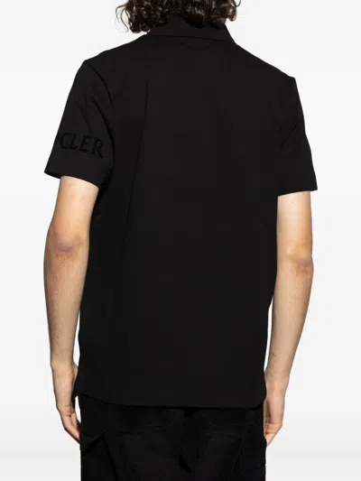 Moncler Polo Shirt With Short Sleeves And Collar In Black
