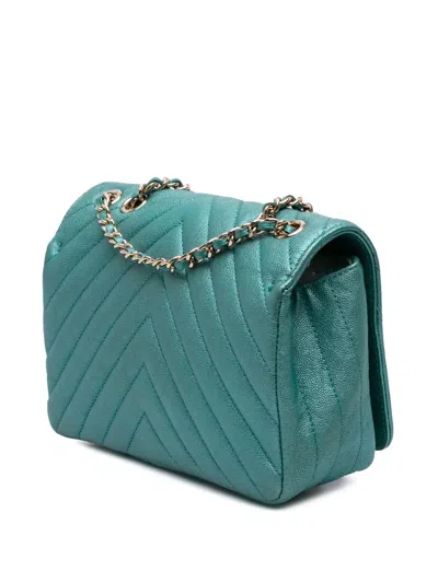 Pre-owned Chanel 2019 Small Chevron Caviar Statement Flap Shoulder Bag In Blue
