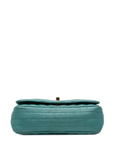 Pre-owned Chanel 2019 Small Chevron Caviar Statement Flap Shoulder Bag In Blue