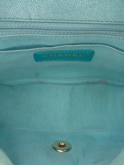 Pre-owned Chanel 2019 Small Chevron Caviar Statement Flap Shoulder Bag In Blue