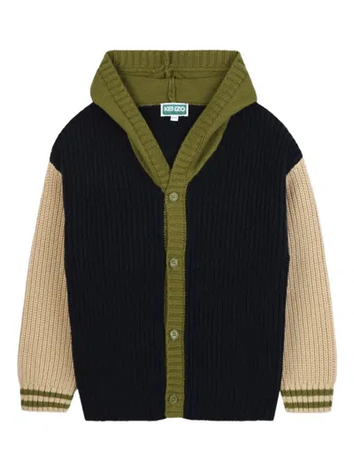 Kenzo Multicolor Ribbed Cardigan With Maxi Logo On The Back In Cotton And Wool Blend Boy In Multi