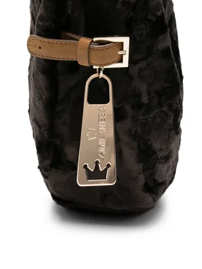 La Milanesa Fur-effect Half-moon Shoulder Bag In Brown