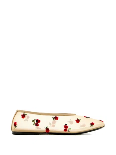 Khaite Marcy Raspberry-embroidery Ballet Flats In Neutral