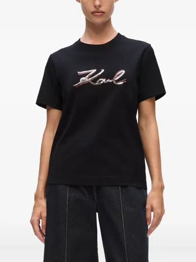 Karl Lagerfeld Sequin-embellished T-shirt In Black