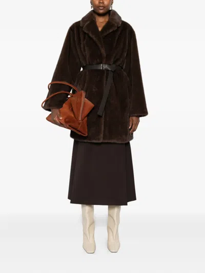 P.a.r.o.s.h Belted Lapel Coat In Brown