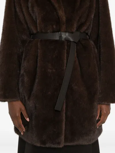 P.a.r.o.s.h Belted Lapel Coat In Brown