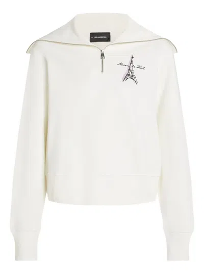 Karl Lagerfeld Eiffel Tower Half-zip Sweatshirt In Neutral