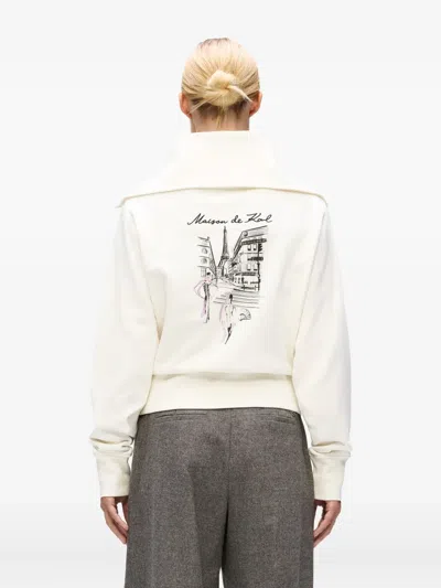 Karl Lagerfeld Eiffel Tower Half-zip Sweatshirt In Neutral