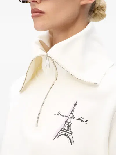 Karl Lagerfeld Eiffel Tower Half-zip Sweatshirt In Neutral