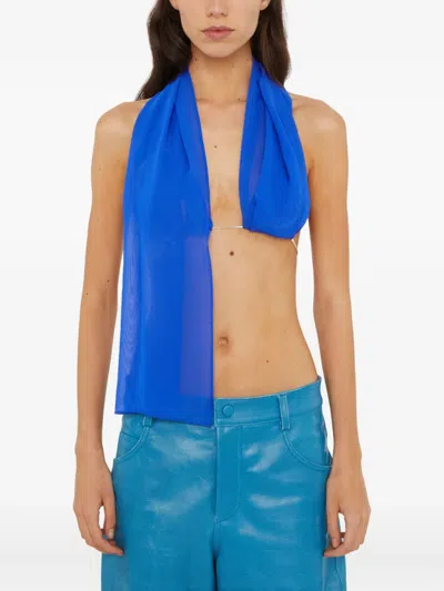 Christopher Esber Chain-bra Silk Top In Blue