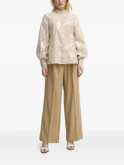Bruuns Bazaar Metallic-print Balloon-sleeve Blouse In Neutral