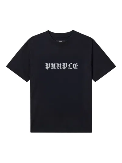 Purple Brand Black Crewneck T-shirt With Logo Lettering On The Front In Cotton Man In Black