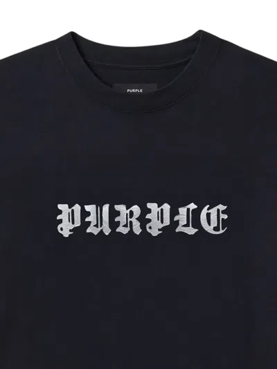 Purple Brand Black Crewneck T-shirt With Logo Lettering On The Front In Cotton Man In Black