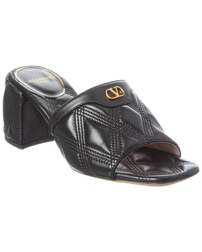 Valentino Garavani Black Quilted Nappa Leather Quiltie 67 Slide Sandals