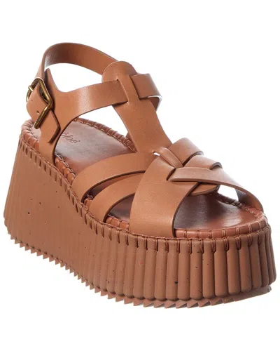 Chloé Women Leather Nama Platform Sandals In Brown