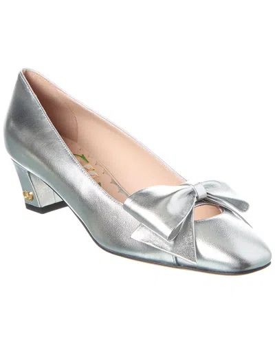 Valentino Garavani 45mm Bowow Leather Pumps In Silver