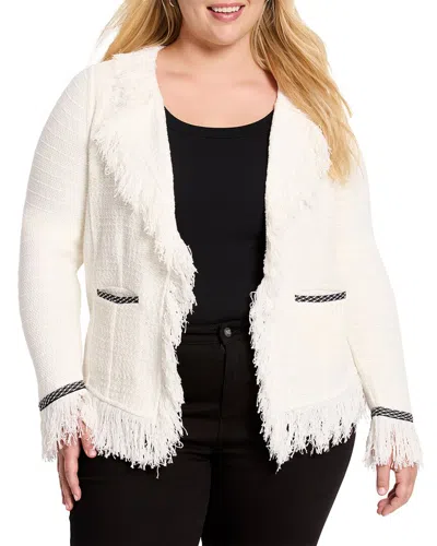 Nic + Zoe Statement Fringe Mix Knit Jacket In Classic Cream In White