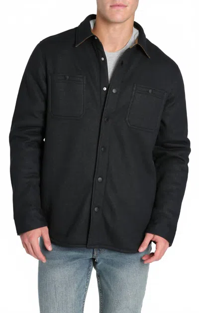 Jachs New York Sherpa Bonded Waffle Snap Workshirt In Black In Black