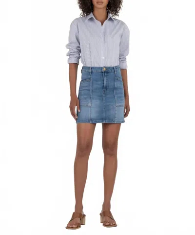 Kut From The Kloth Hayden Mini Skirt In Competence With Medium Base Wash In Blue