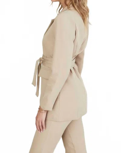 Venti6 Full Long Sleeve Padded Shoulder Oversized Blazer With Tie Belt In Cream In Neutral