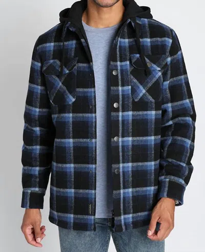 Jachs New York Wool Blend Hooded Jacket In Navy Plaid In Multi