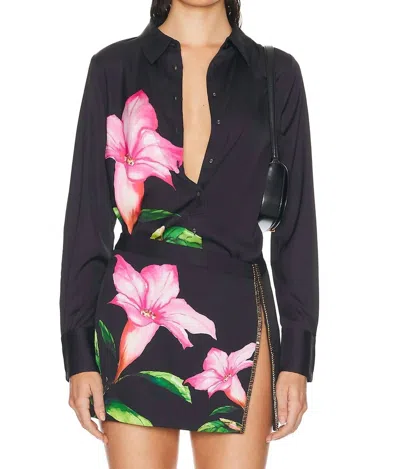 Rococo Sand Satin Lycra Shirt In Black In Black