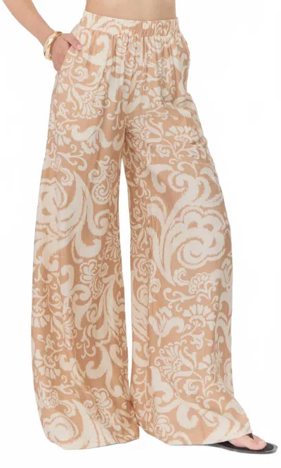 Greylin Demi Print Wide Leg Pull Over Pants In Chestnut In Neutral