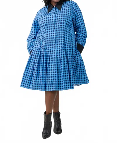 De Loreta Check Prep Midi Dress - Plus In Tapiz In Blue