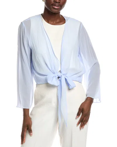 Eileen Fisher Tie-hem Sheer Silk Georgette Wrap Jacket In Blue