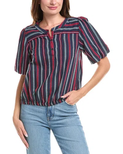 Michael Stars Zephyr Embroidered Stripe Bubble Hem Cotton Top In Multi