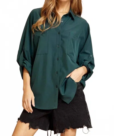 Andree By Unit Takes Time Relaxed Button Down Shirt In Hunter Green In Green