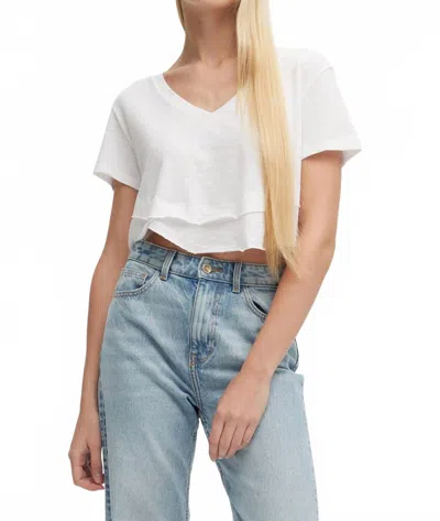 Chrldr Crop Ava V-neck Mock Layer Tee In White In White