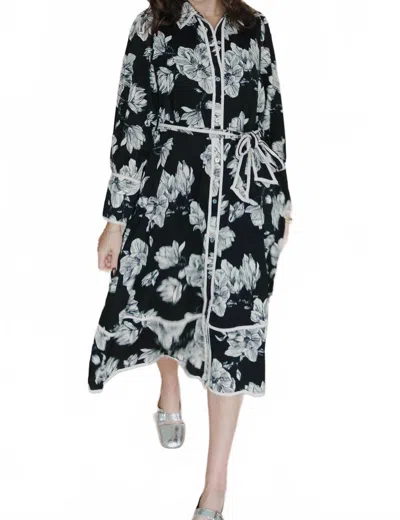 Entro Don't Let Me Down Button Up Collared Midi Dress In Black In Black