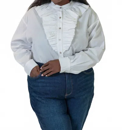 De Loreta Laurel Long Sleeve Button Front Blouse - Plus In White In White