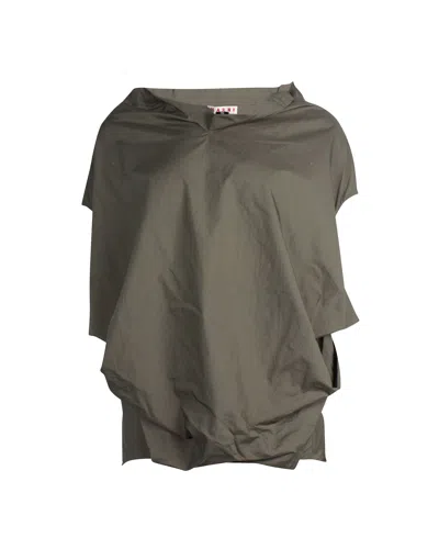 Marni Asymmetric Top In Olive Cotton In Green